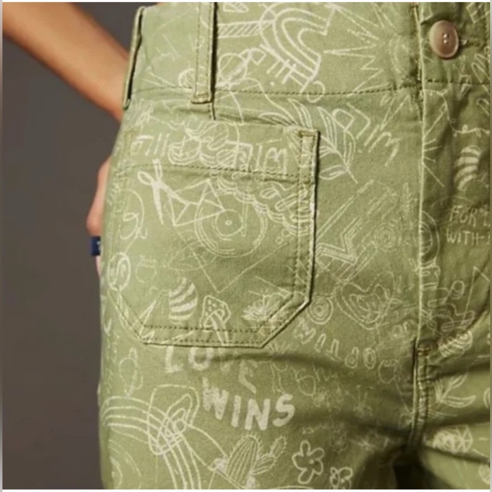 Anthropologie Pilcro The Skipper Love Wins Green Cropped Pants - Picture 4 of 8